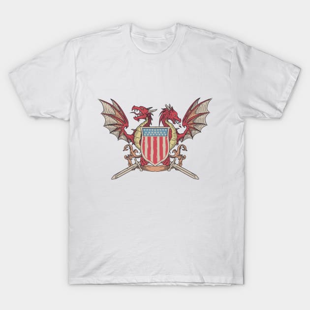 American Flag with Twin Dragons T-Shirt by dezeight